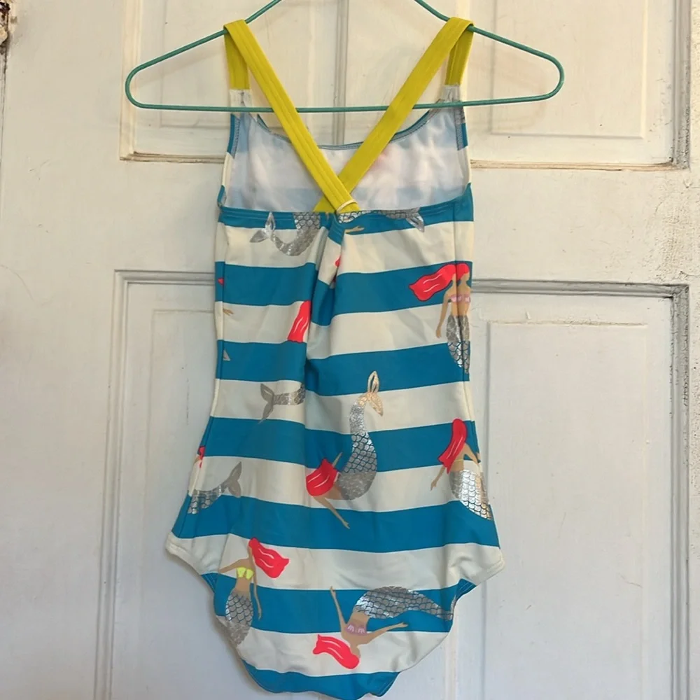 NWT Mini Boden Blue & White Striped Mermaid One-Piece in size 9-10